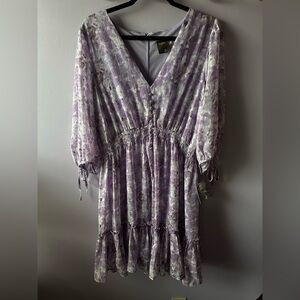 NWT Purple Chiffon Floral Ruffle Dress Size 16